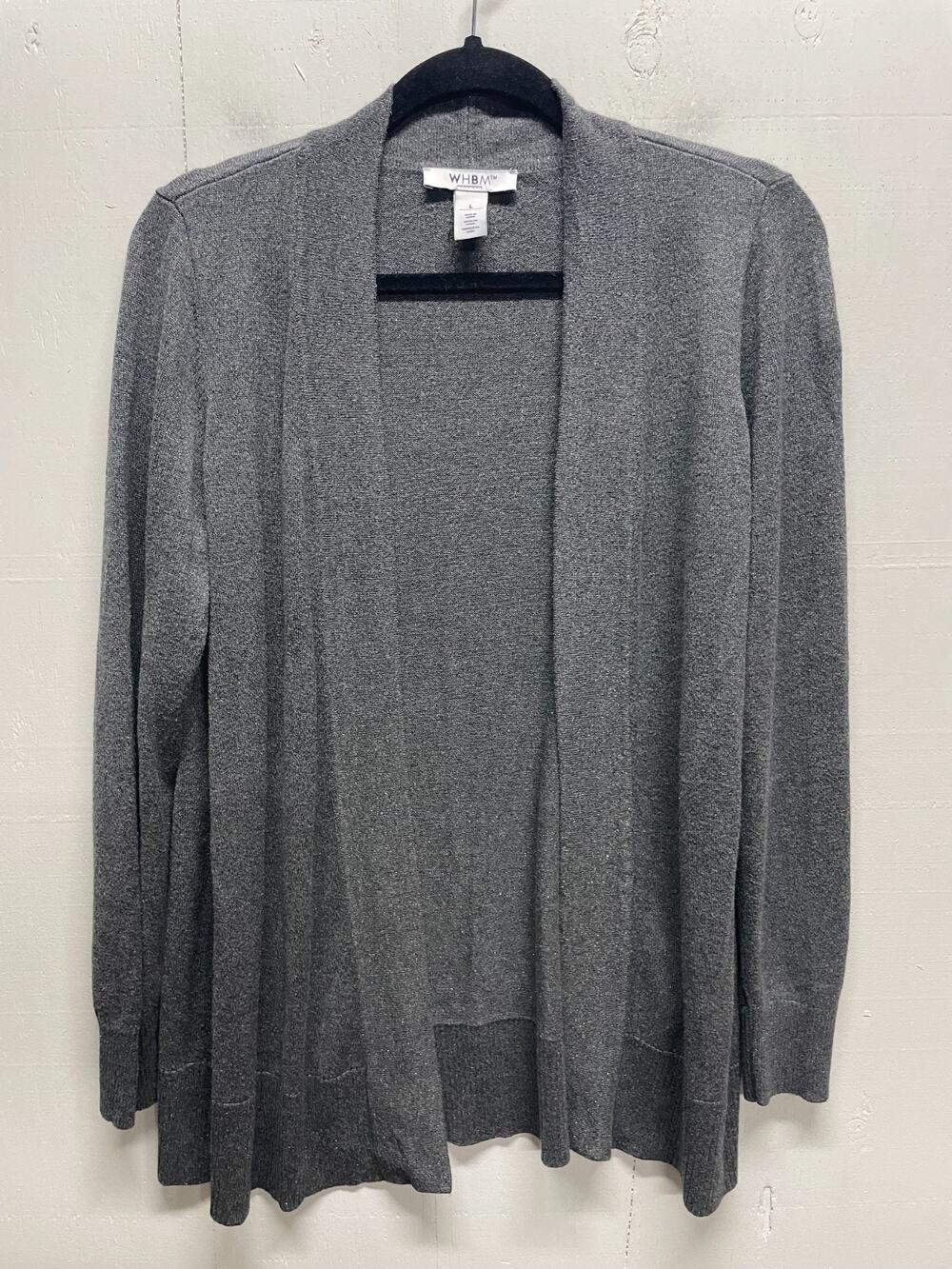 White House Black Market Womens Size Large Gray Ribbed Knit Open Front Cardigan